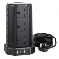 Tower Extension Lead with usb Slots [13A 3250W] Surge Protector - 12 AC Outlets & 6 USB Ports 16.4FT/5M Extension Cords for Home, Office Black…